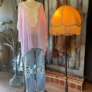 Sheer lavender Tunic with Lace Detail